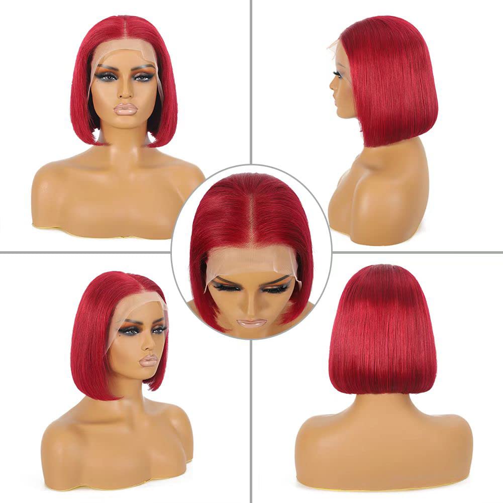 Burgundy 14 Inch Straight Bob Wig for Women, Glueless Human Hair, 180% Density - Image 2