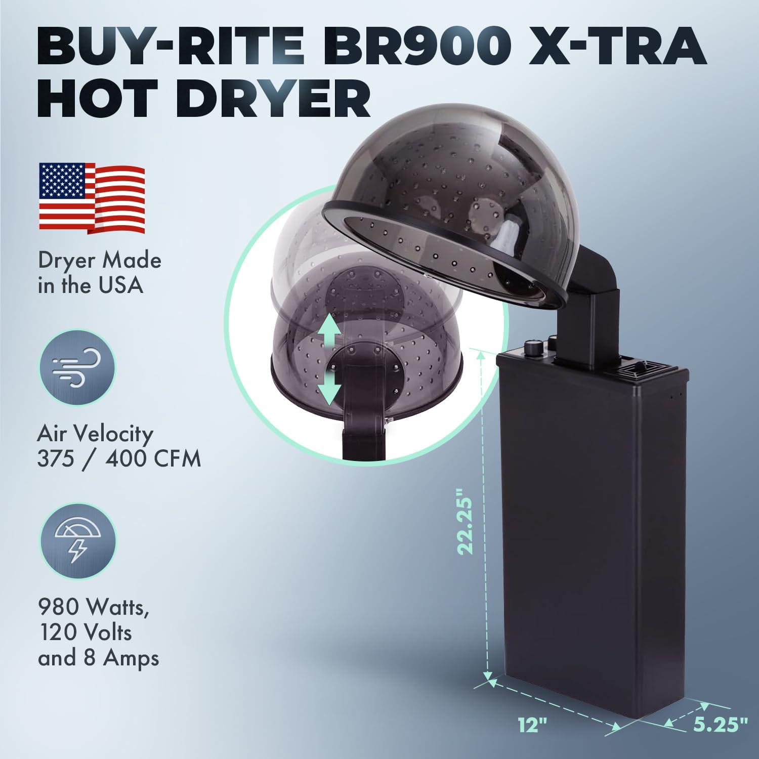 Buy-Rite BR900 X-tra Hot 980W Professional Hooded Hair Dryer Large Bonnet 30 Minute Timer - Image 4
