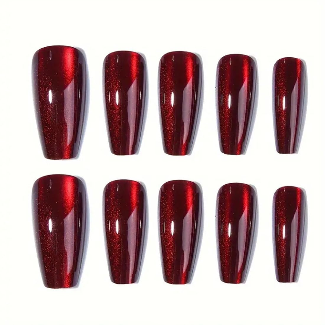 Red Cat Eye Medium Length Press On Nails with Bling for Women - Image 2