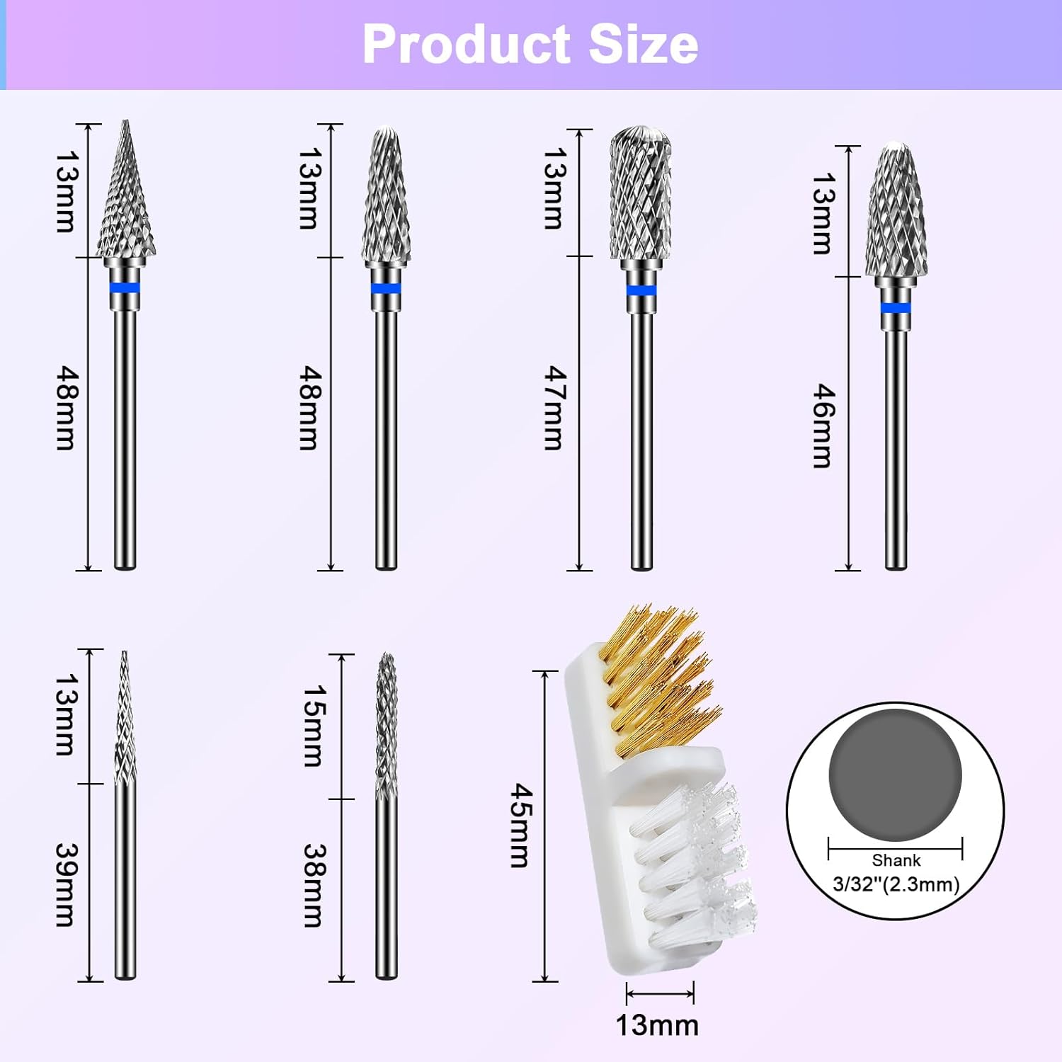 CGBE 6 Piece Nail Drill Bits Set for Acrylic and Gel Removal, 3/32 Inch - Image 7