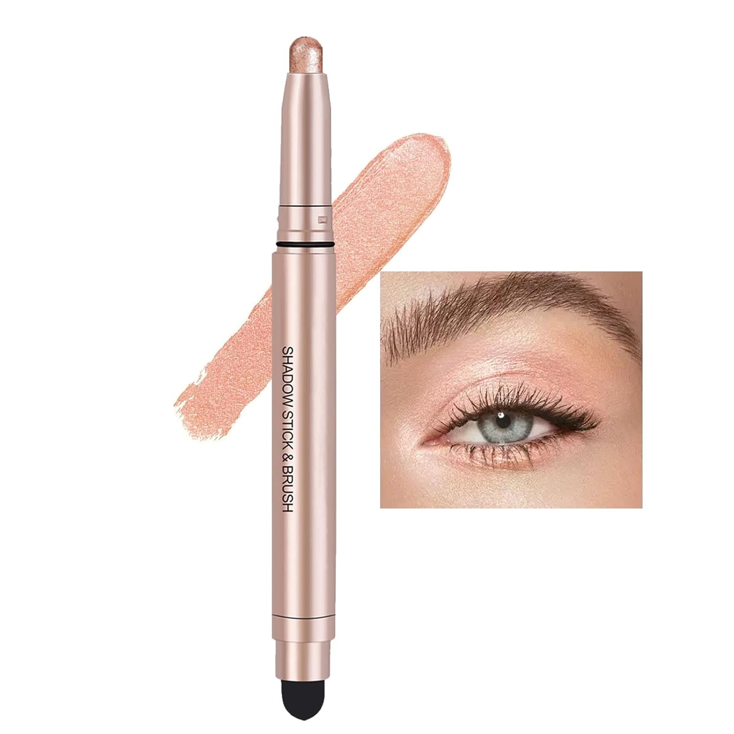 Champagne Shimmer Cream Eyeshadow Stick - High Pigment Waterproof Hypoallergenic Pencil 0.1 oz - Image 2