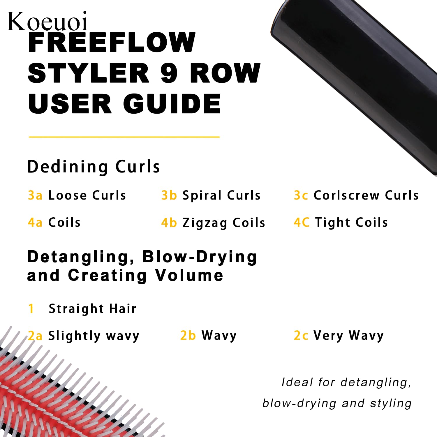 9 Row Black Curly Hair Brush for Effortless Detangling and Shaping Wet or Dry Hair - Image 6