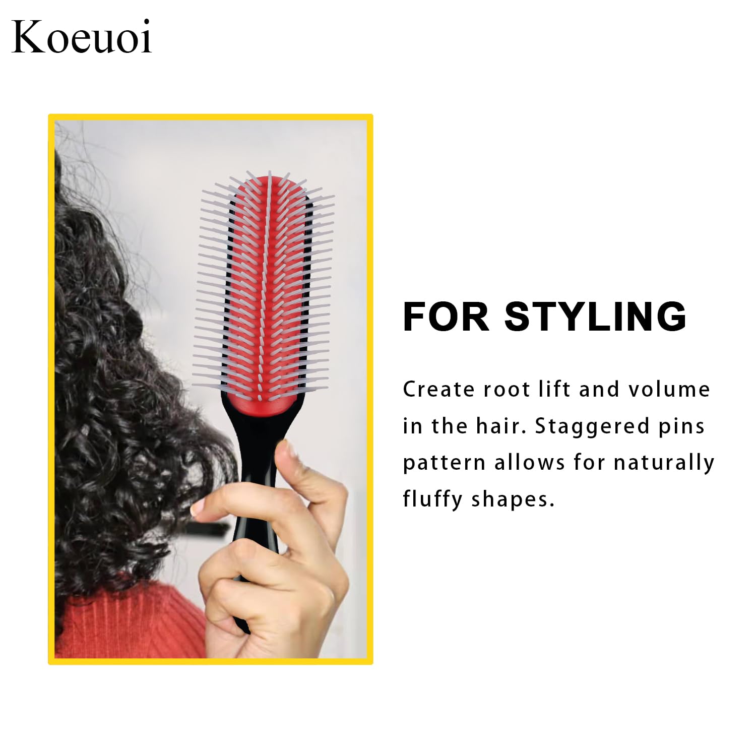 9 Row Black Curly Hair Brush for Effortless Detangling and Shaping Wet or Dry Hair - Image 5