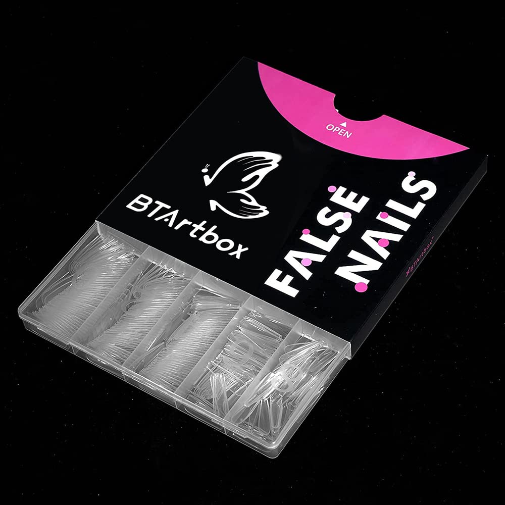 BTArtbox 500pc Clear Acrylic Coffin Shaped Full Cover Fake Nails Tips with Case - Image 5