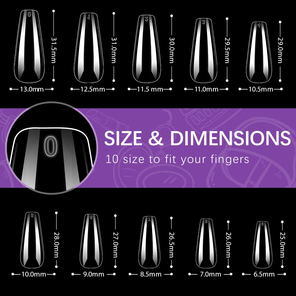 BTArtbox 500pc Clear Acrylic Coffin Shaped Full Cover Fake Nails Tips with Case - Image 4