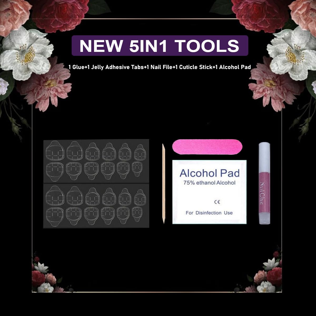 Medium Black Glitter Acrylic Coffin Press on Nails Full Cover Stick on - 24 pcs - Image 3