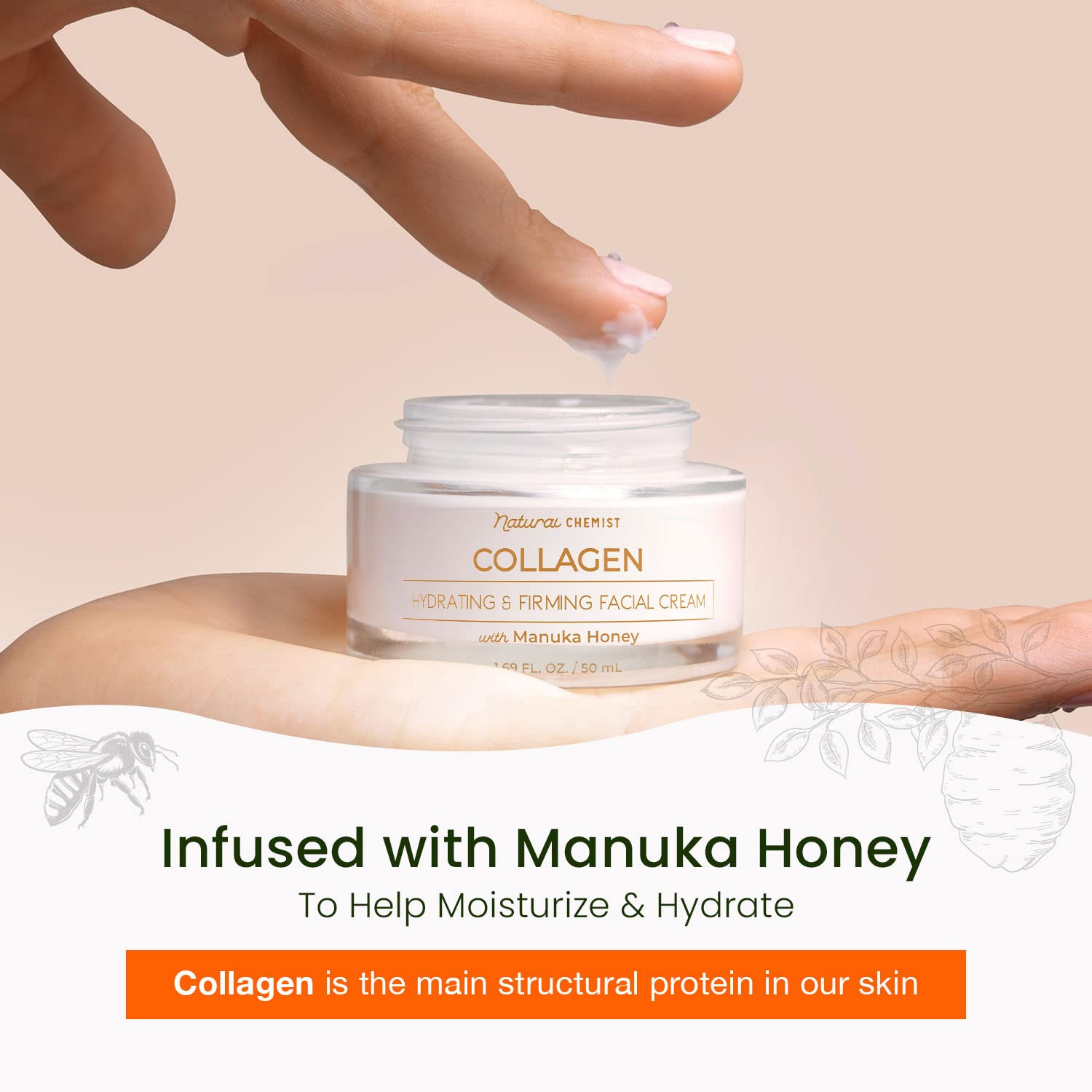 Collagen Manuka Honey Daily Face Moisturizer All Skin Types 1.69 fl oz Anti-Aging pH Balancing Cruelty Free - Image 4