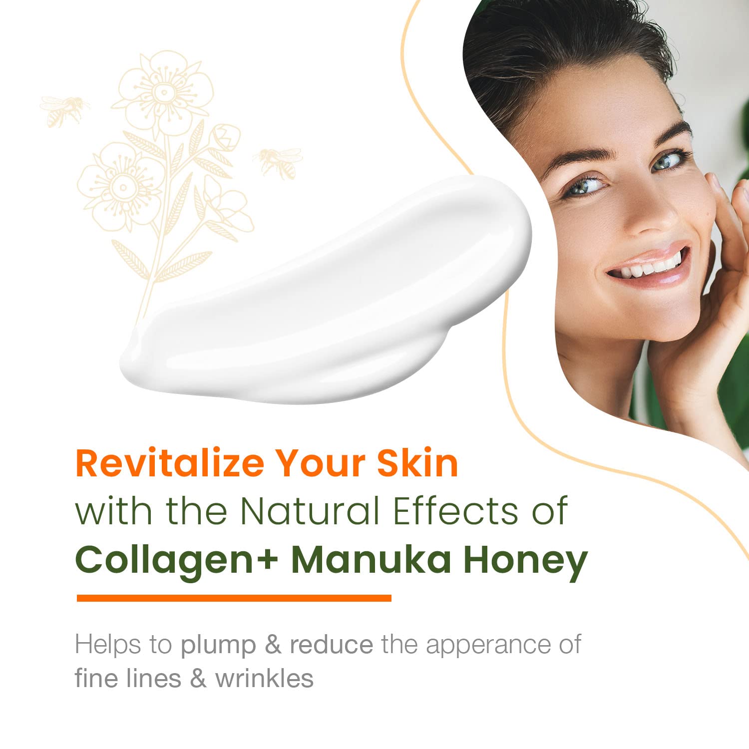 Collagen Manuka Honey Daily Face Moisturizer All Skin Types 1.69 fl oz Anti-Aging pH Balancing Cruelty Free - Image 2