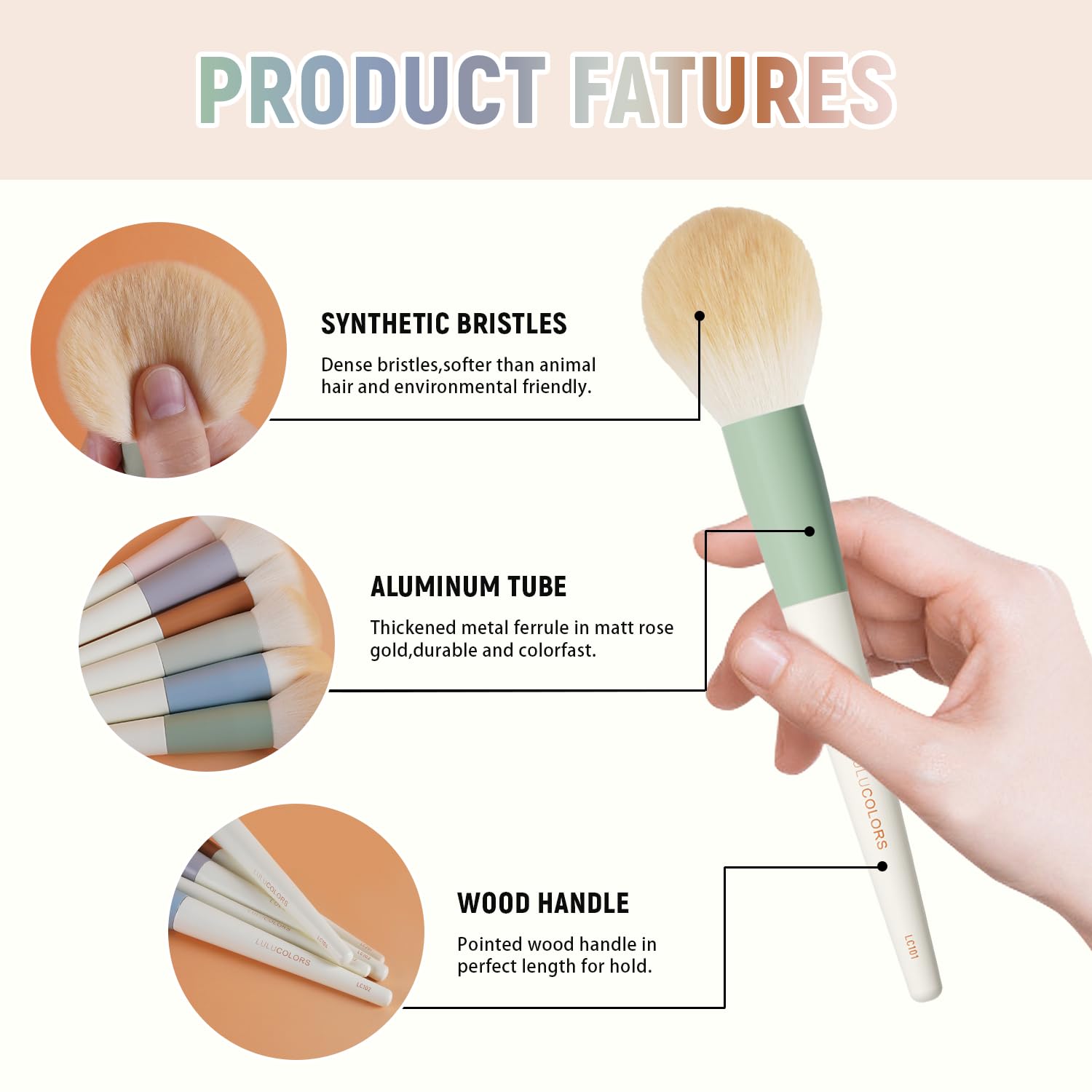 Vibrant 18-Piece Makeup Brush Set with Soft Synthetic Bristles and Wooden Handles, Includes Sponges - Image 3