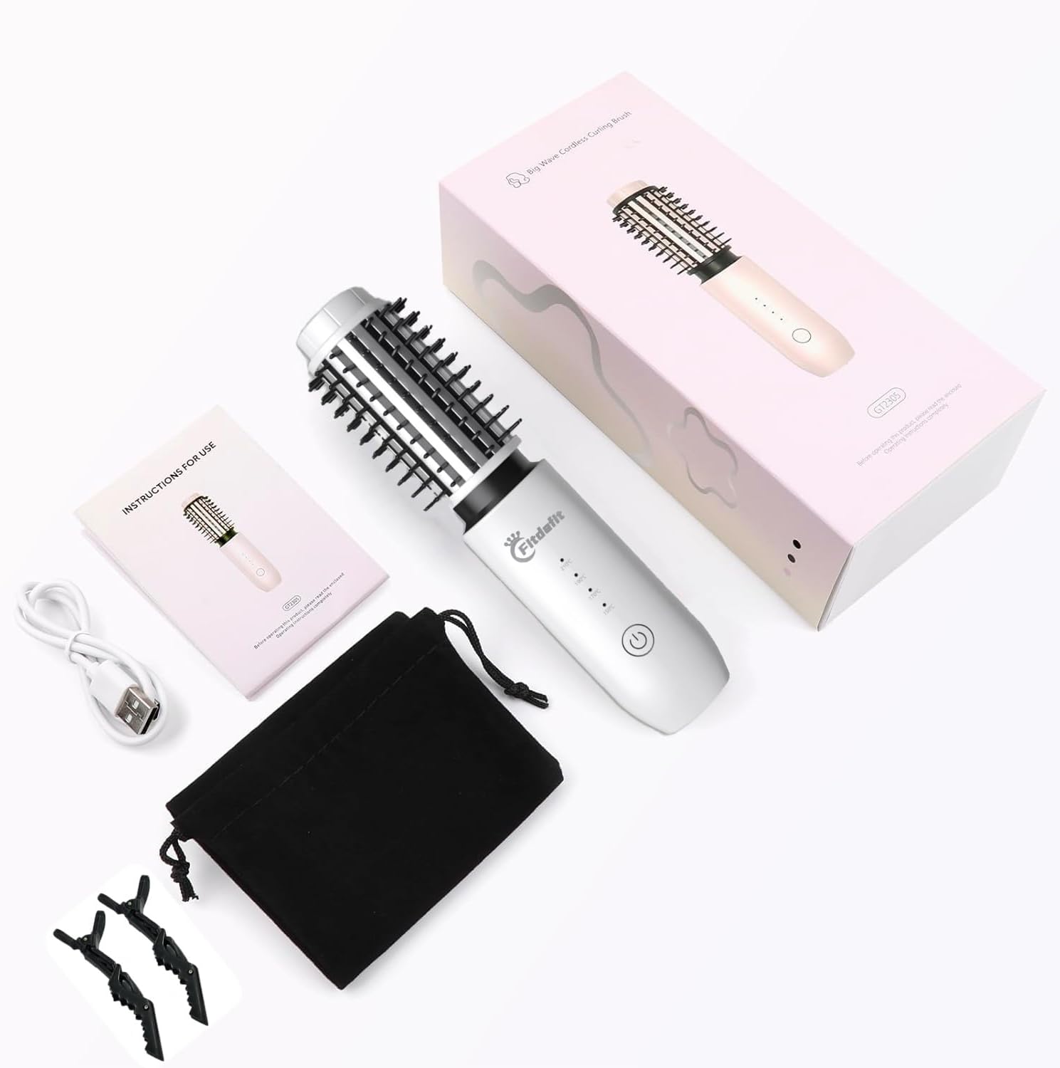 Portable 3-in-1 Cordless Mini Hair Curling Iron Brush, 1.5 Inch, Rechargeable Travel Tool, White - Image 9