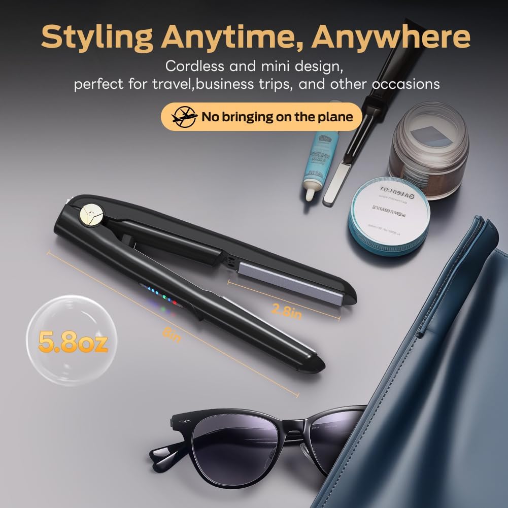 Mini Ceramic Cordless Hair Straightener and Curler, Black, Travel Size - Image 6