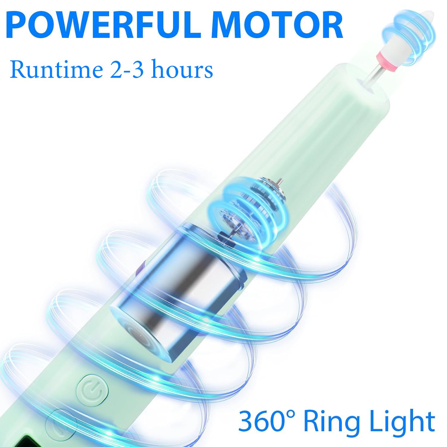 Turquoise Portable Cordless Electric Nail Drill Kit with 360° Ring Light - Image 3