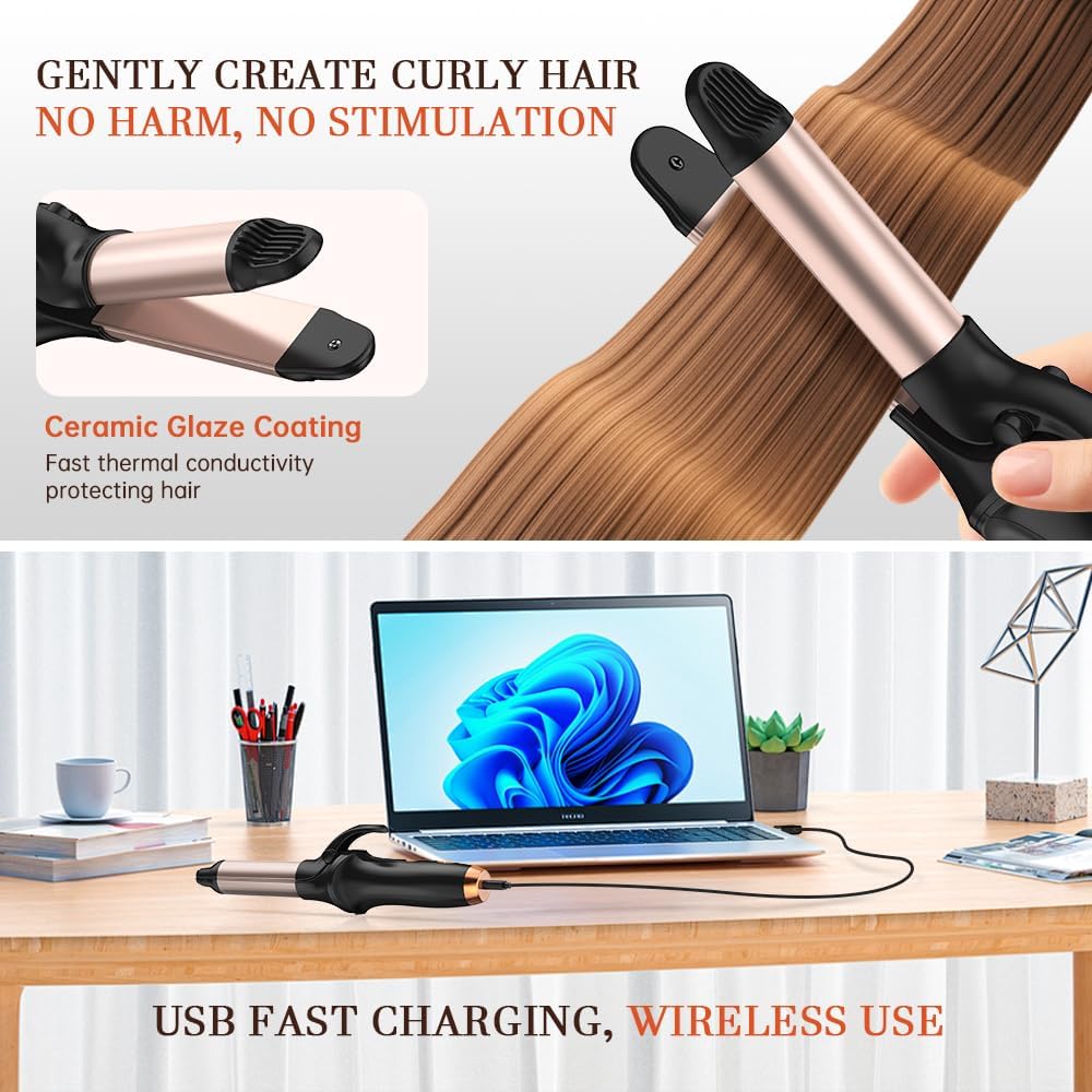 Rose Gold & Black 2-in-1 Cordless Rechargeable Curling Iron and Straightener, 4000mAh Battery - Image 6