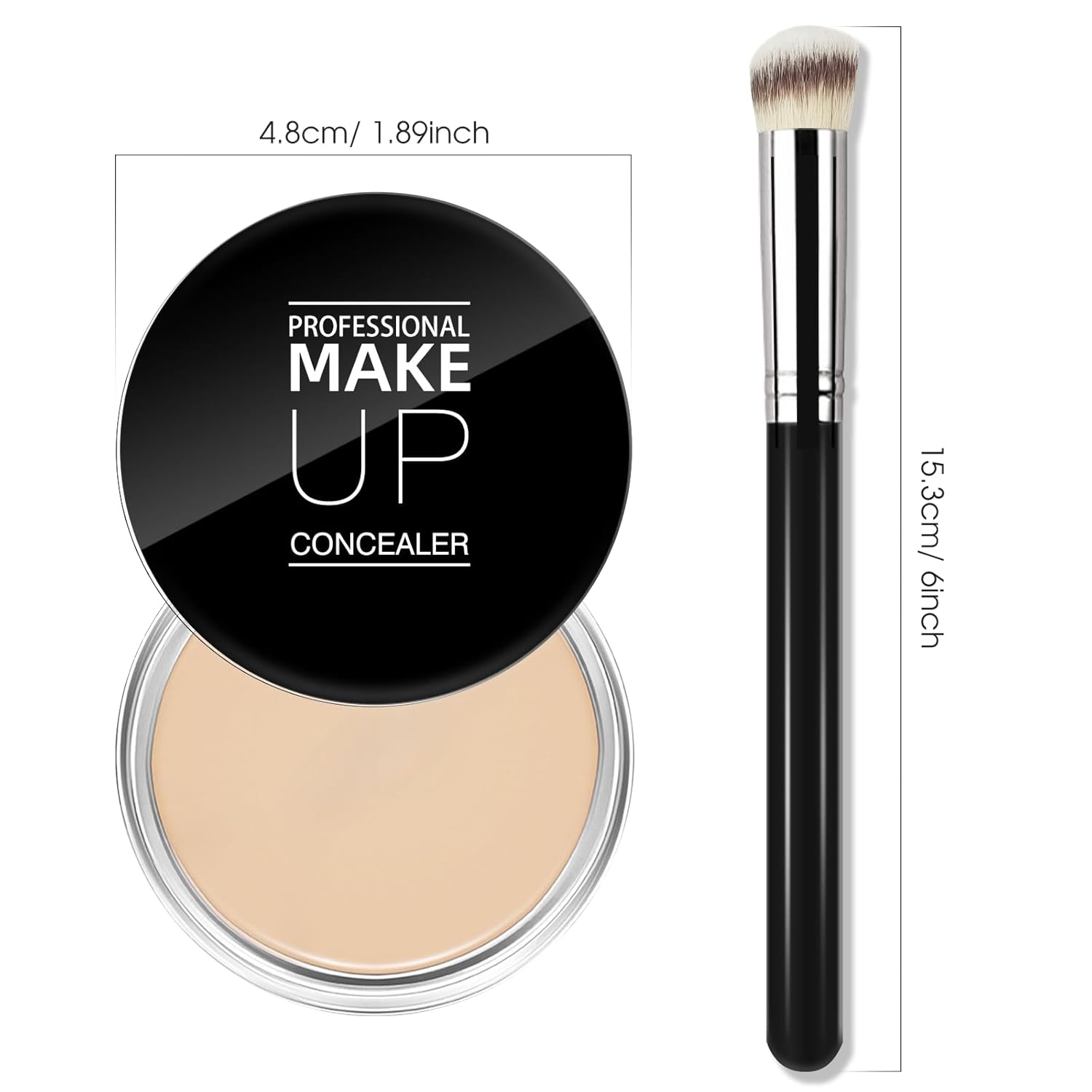 Waterproof Matte Full Coverage Cream Concealer Makeup Kit with Brush 0.35 oz #02 Light Cream - Image 8