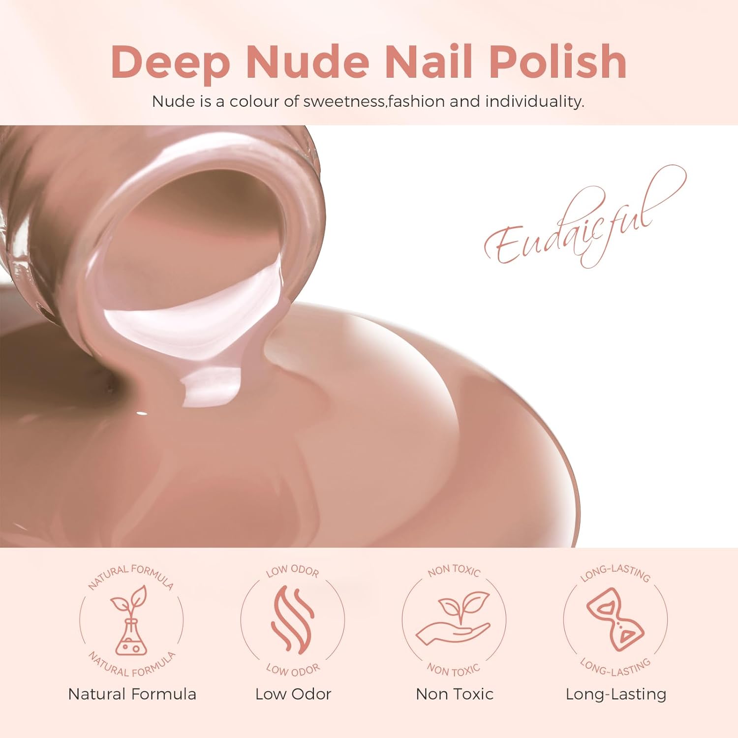 Quick Dry Deep Nude Nail Polish for Women, Air Drying Lacquer, 15ML Capacity - Image 2