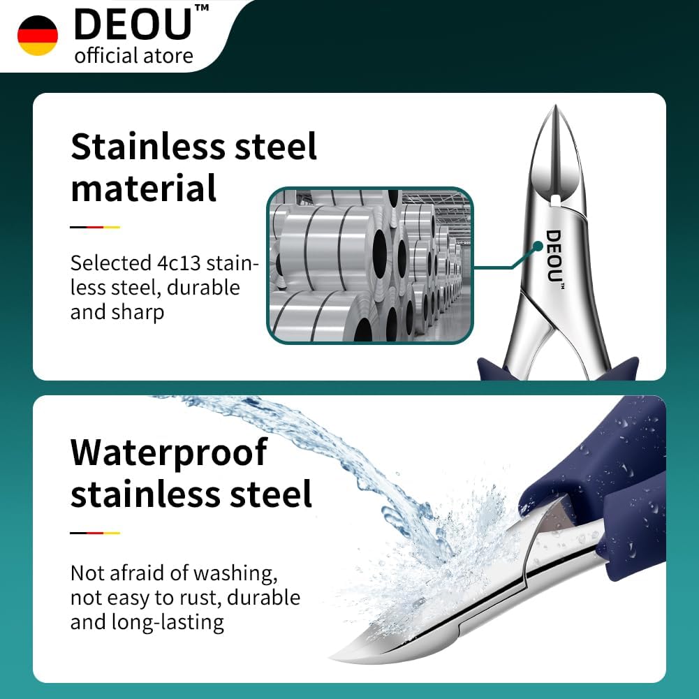 DEOU Heavy Duty Stainless Steel Nail Clippers for Thick Nails, Professional Pedicure Tool - Image 5