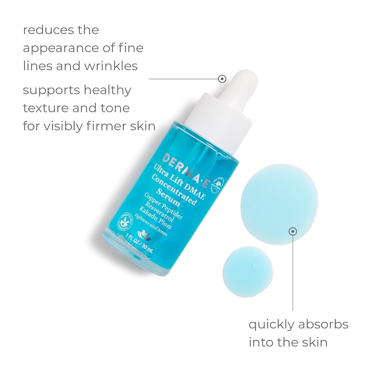 DERMA E Ultra Lift Firming DMAE Serum 1oz Natural Hydration Copper Peptides Resveratrol - Image 3