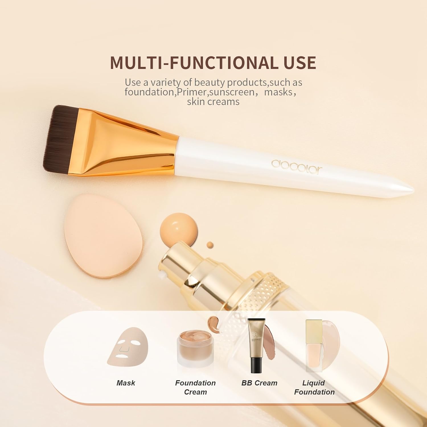 Docolor Flat Foundation Brush with 2 Mini Powder Puffs for Liquid Makeup Application - Image 9