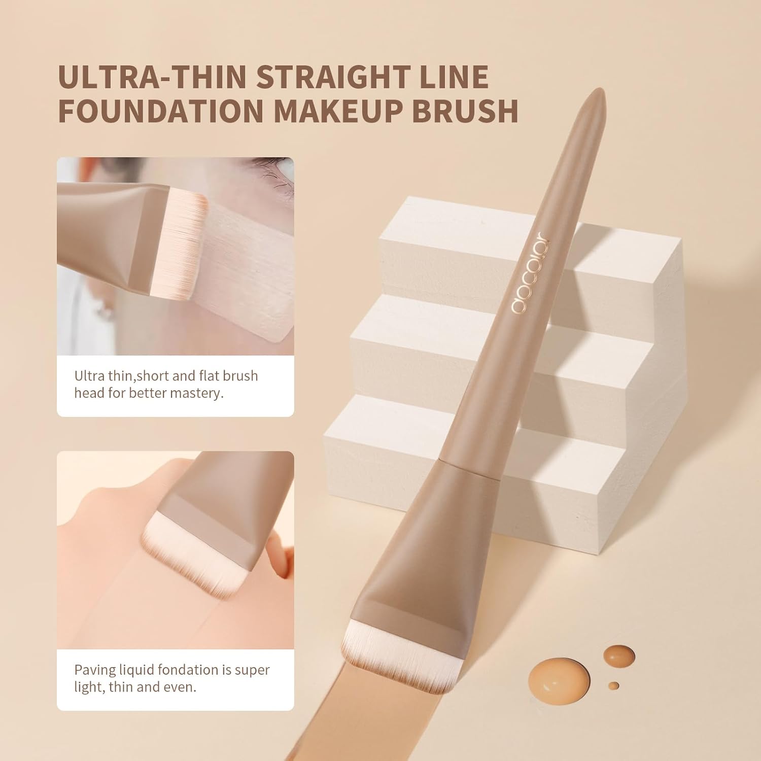 Docolor Flat Foundation Brush for Liquid Makeup, Premium Blending Tool in Khaki - Image 7