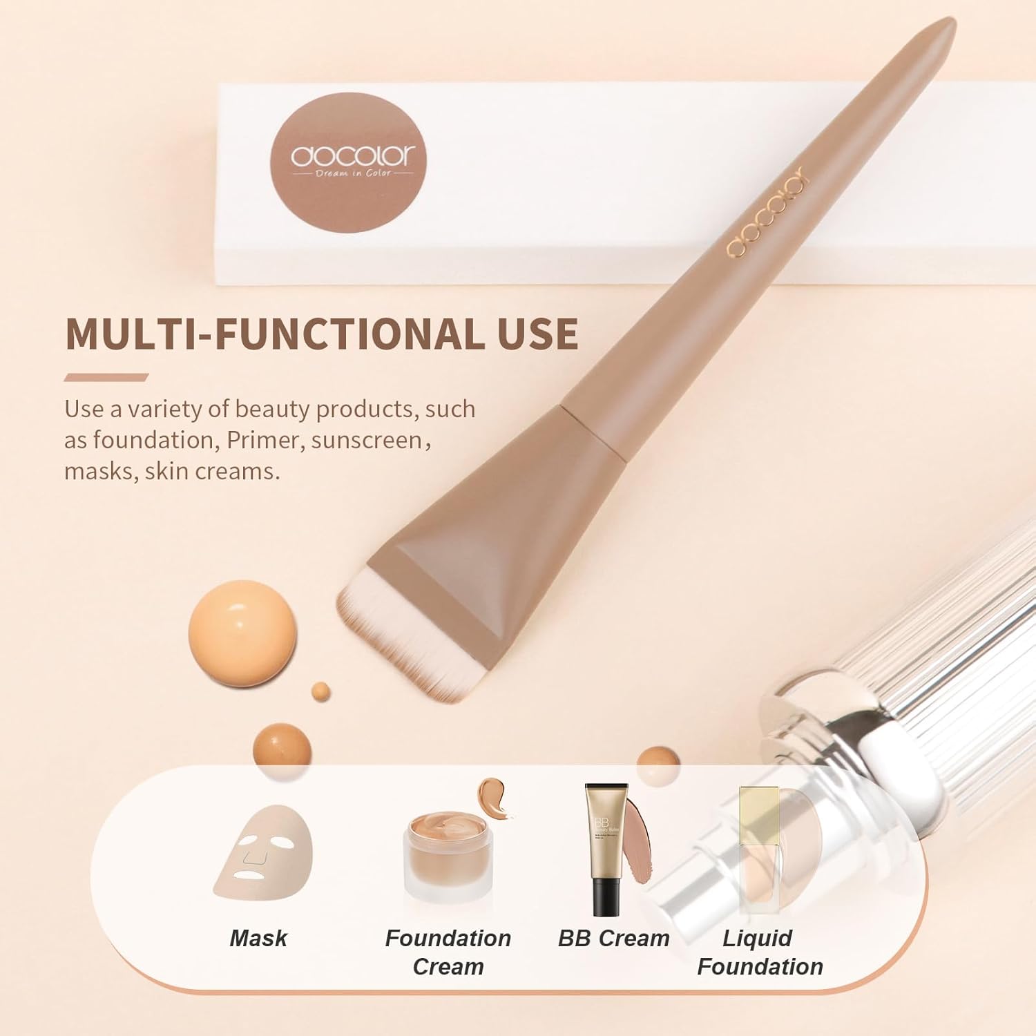 Docolor Flat Foundation Brush for Liquid Makeup, Premium Blending Tool in Khaki - Image 5