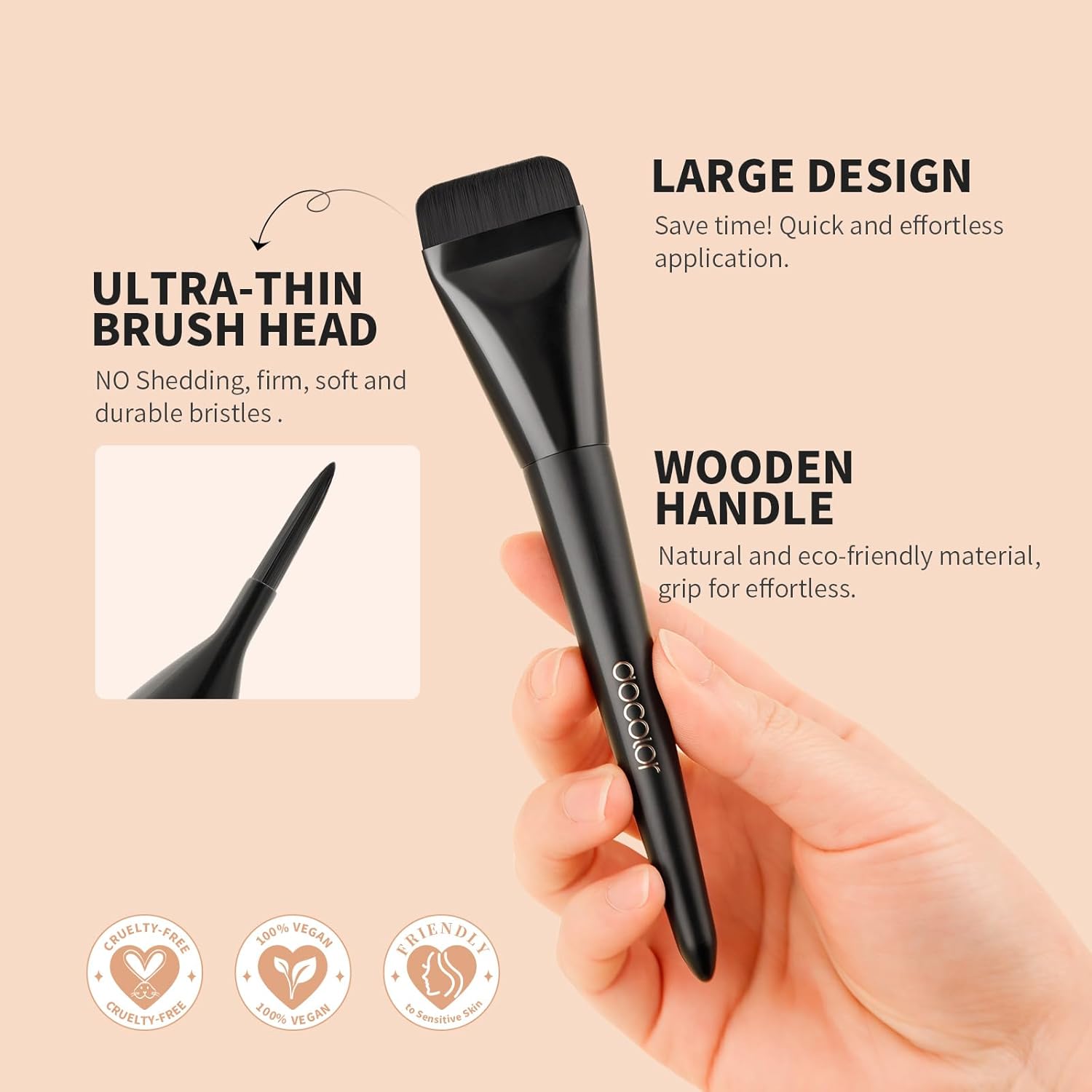 Docolor Ultra Thin Flat Foundation Brush for Liquid Makeup Blending Black - Image 2