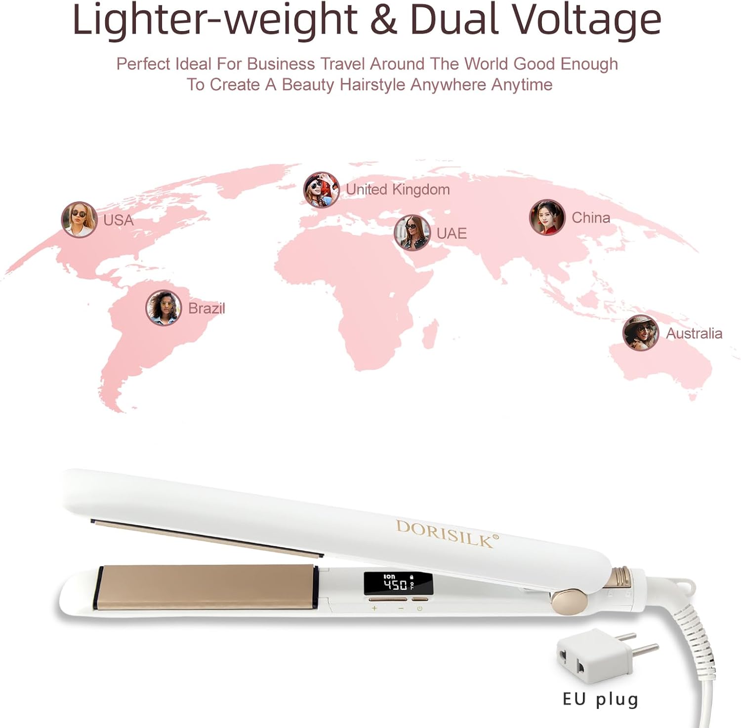 DORISILK 1 Inch Ceramic Flat Iron 450 Degree 2-in-1 Hair Straightener Curler White - Image 4