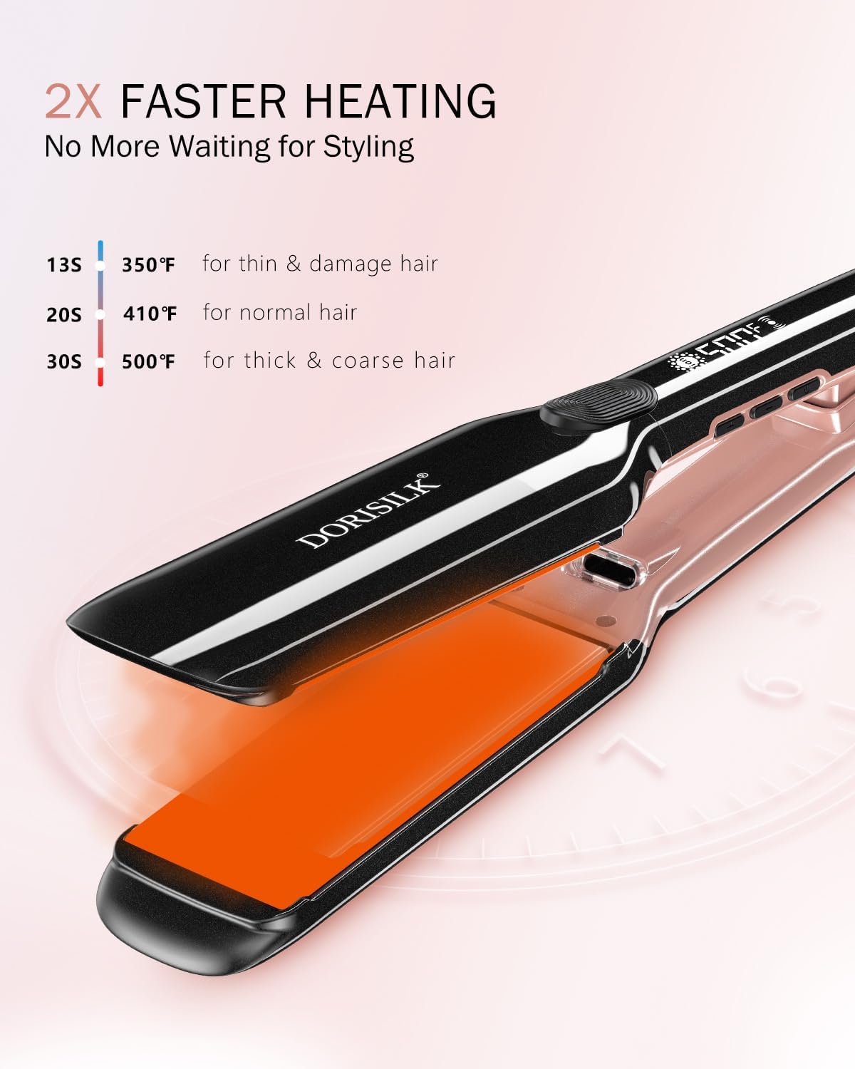 DORISILK 500 Degree Ceramic 2-in-1 Hair Straightener and Curler, Black - Image 3