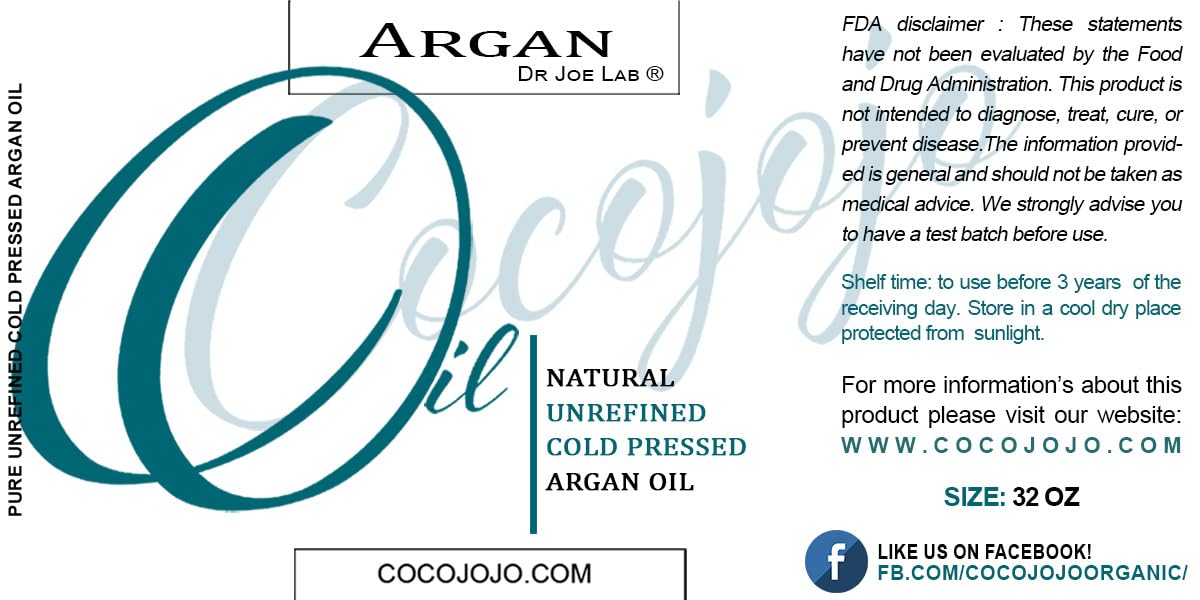 Dr Joe Lab 32oz Pure Unrefined Cold Pressed Moroccan Argan Oil for Hair, Skin, Nails - Image 3