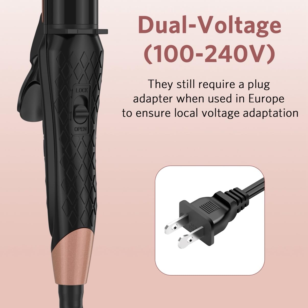 Black Dual Voltage 1 Inch 2-in-1 Curling Iron and Hair Straightener for Travel - Image 5