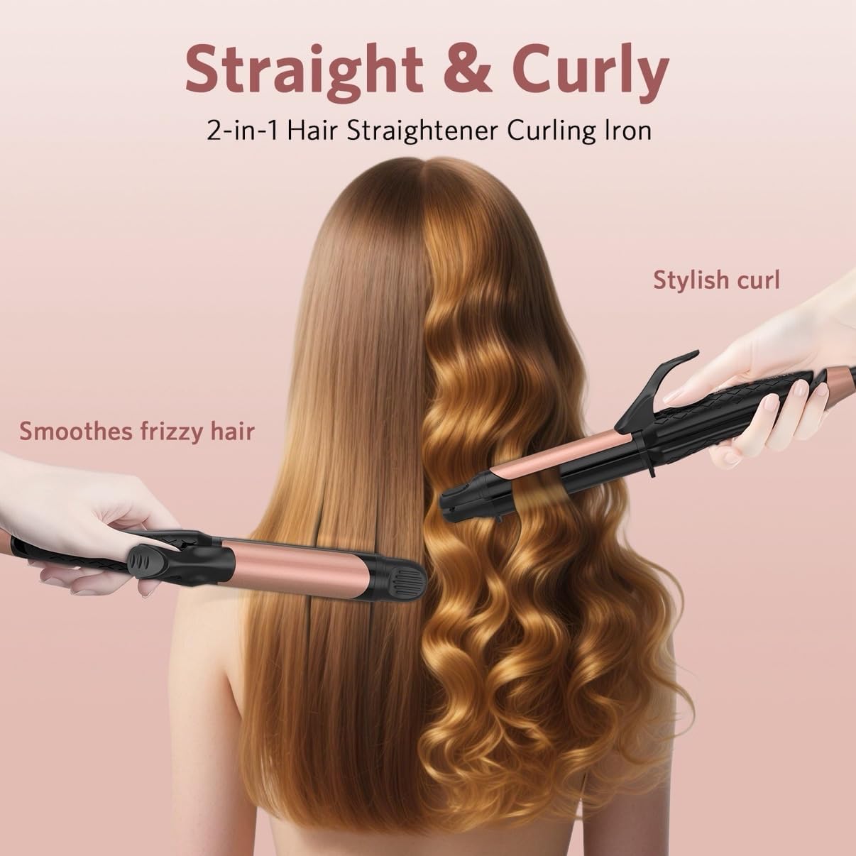 Black Dual Voltage 1 Inch 2-in-1 Curling Iron and Hair Straightener for Travel - Image 2
