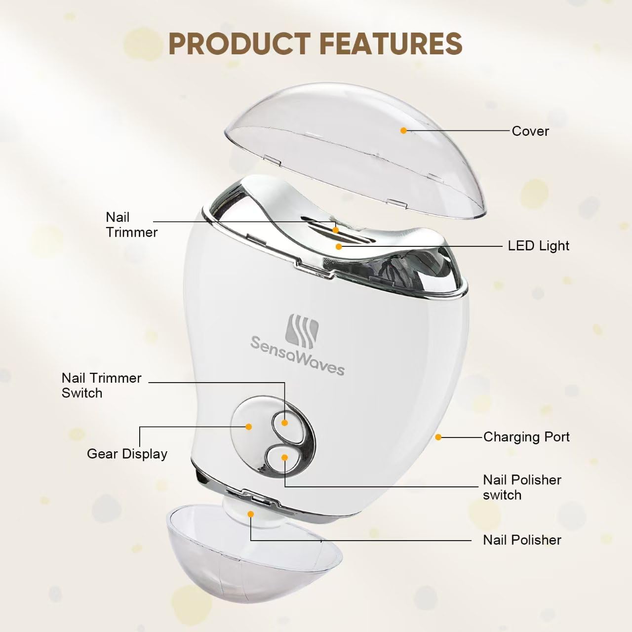 Gentle Electric Baby Nail Trimmer and Polisher, 3-in-1 Set, USB Rechargeable, LED Light, 3 Speed - Image 5