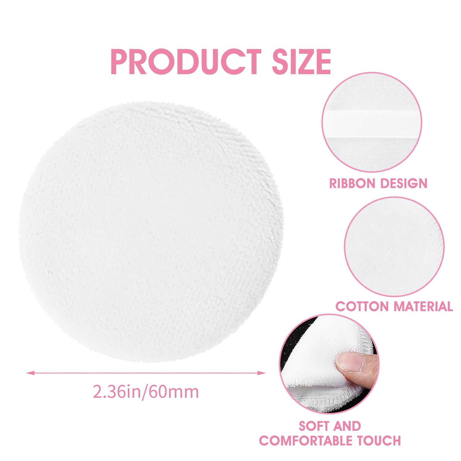 ElevateTech 36 Count Round Makeup Puff Pads with Ribbon for Loose Powder and Foundation - Image 2