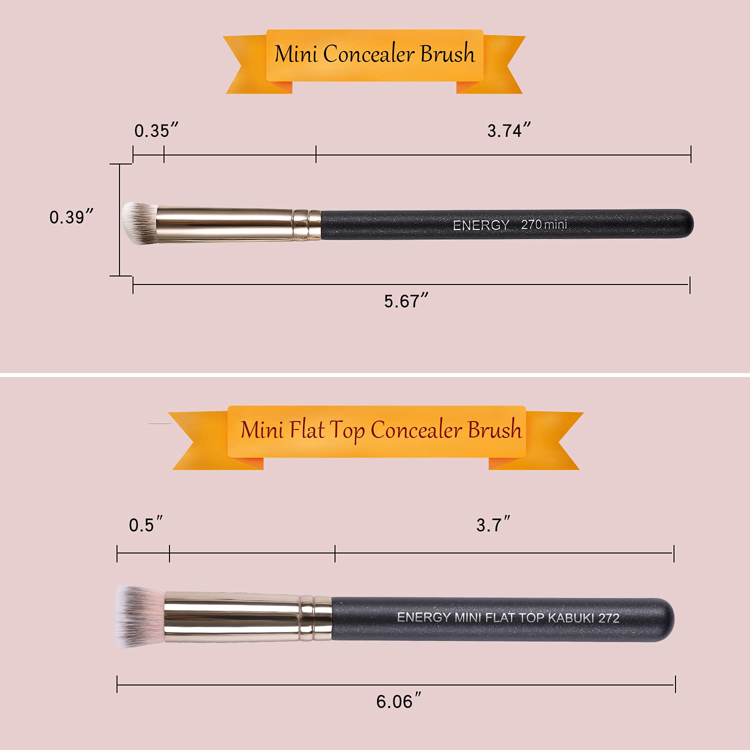 ENERGY 5-Piece Mini Kabuki Brush Set: Flat Top & Slant Concealer Brushes for Flawless Makeup Blending - Image 2