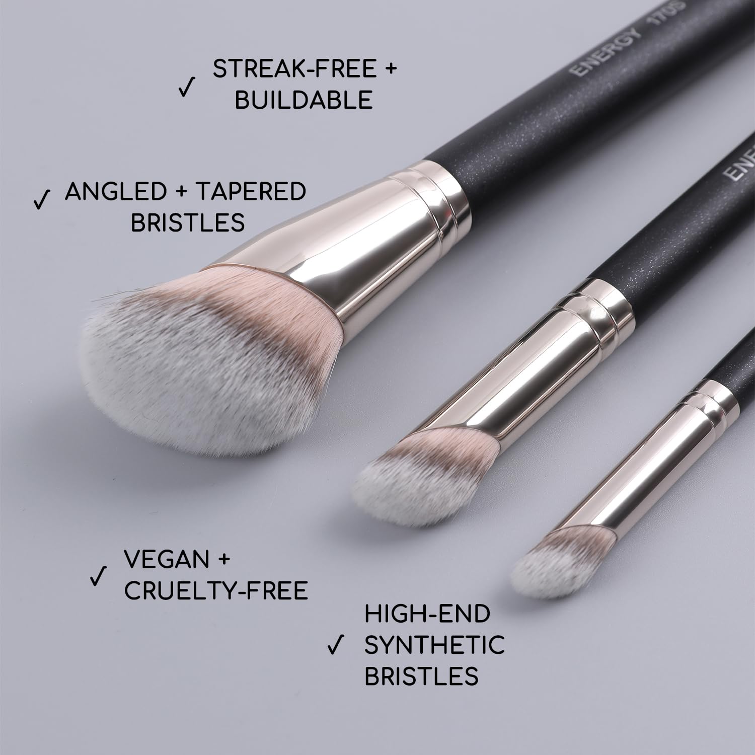 ENERGY Vegan Angled Makeup Brush Set with Travel Bag for Liquid Powder Makeup - Image 5