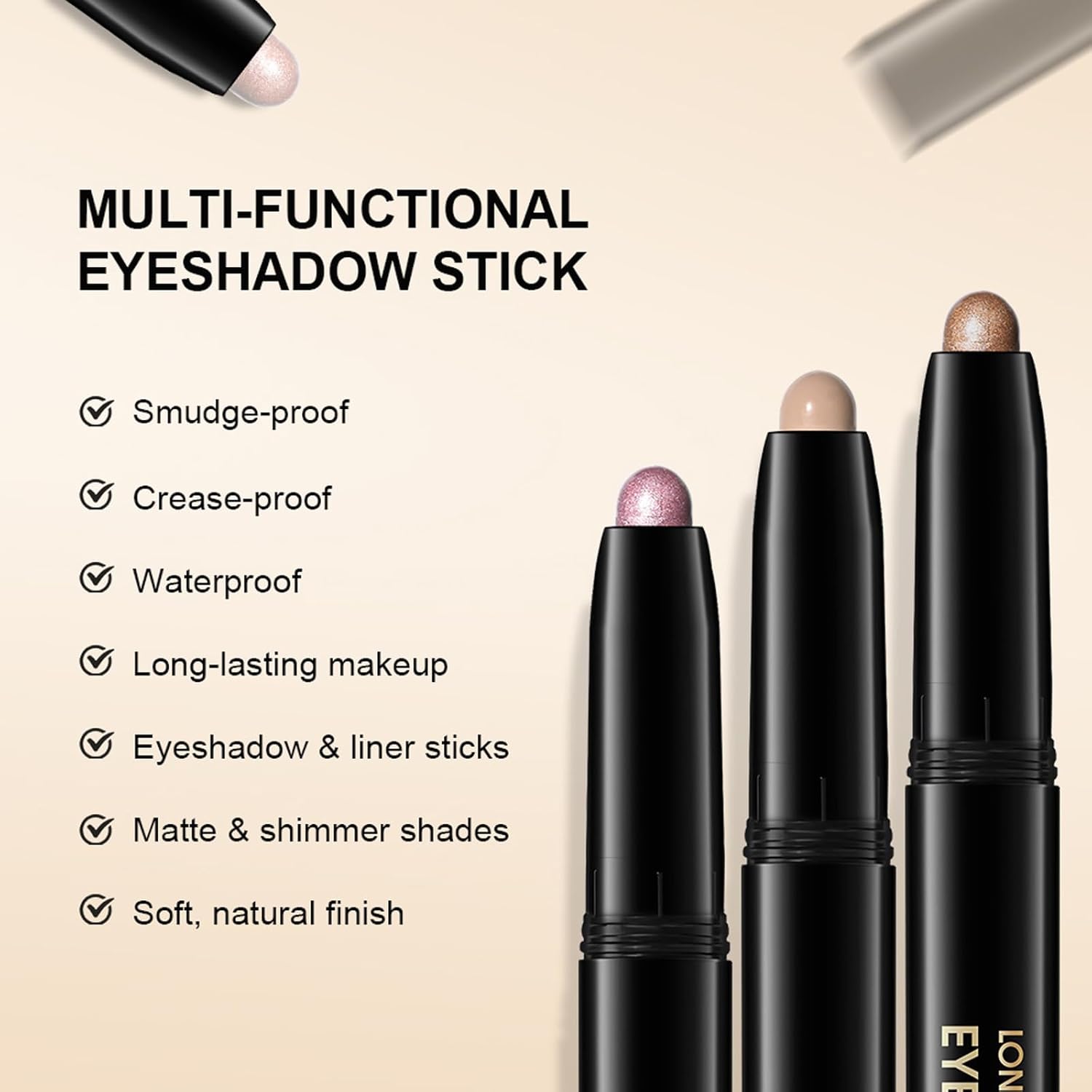 Erinde Waterproof Cream Eyeshadow Stick 01 Caramel, 8ml, Long-Lasting & Blendable Vegan Formula - Image 4