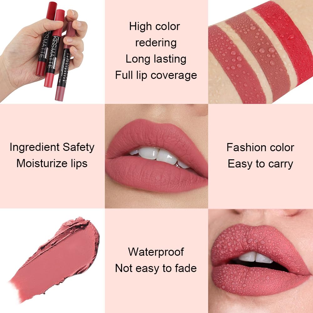 Evpct 1Pcs Bright Pink Matte Lip Pencil Crayon Liner 15g Women - Image 4