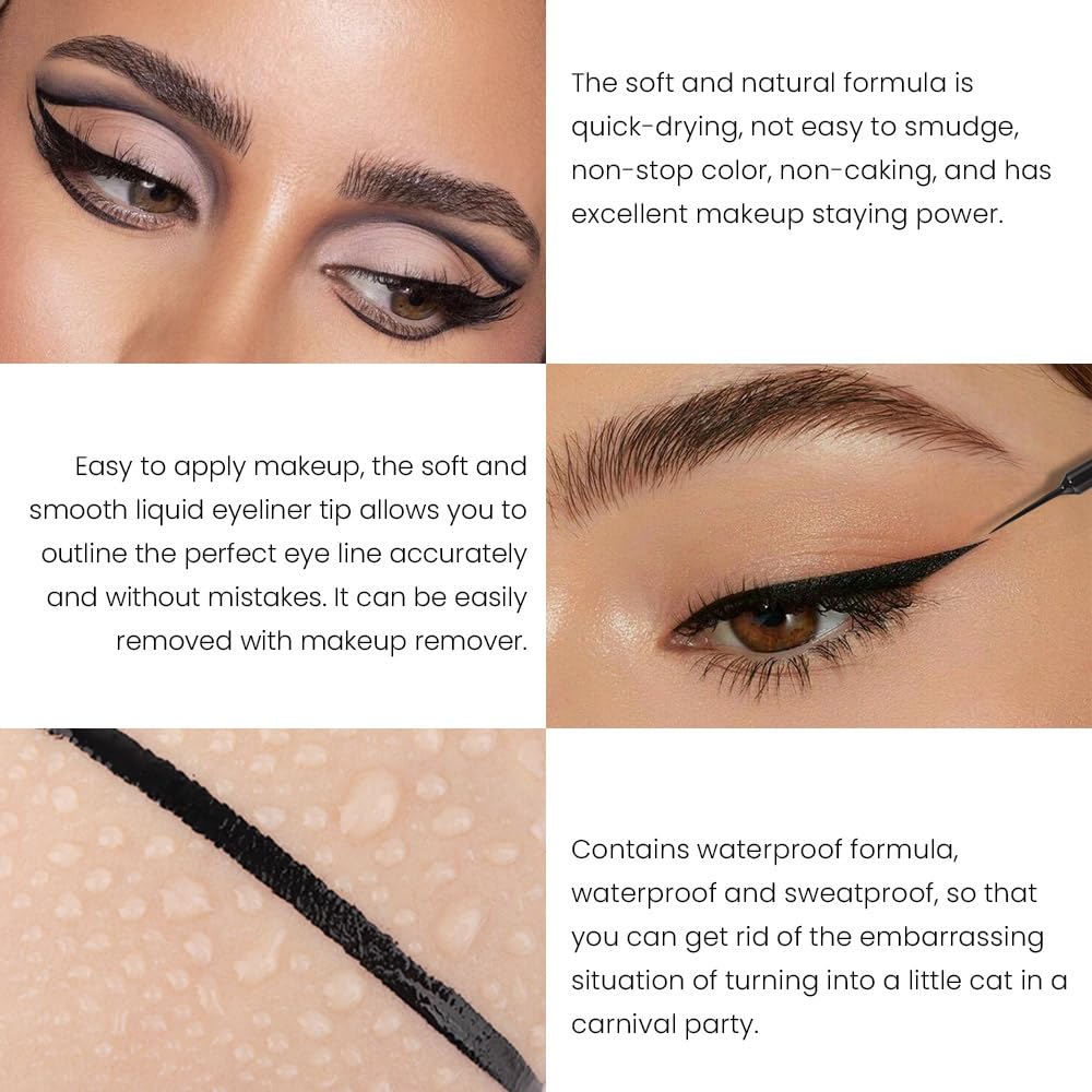 EVPCT 2-Piece Waterproof Liquid Eyeliner Set with Colorful Stamps for Women, Black - Image 3