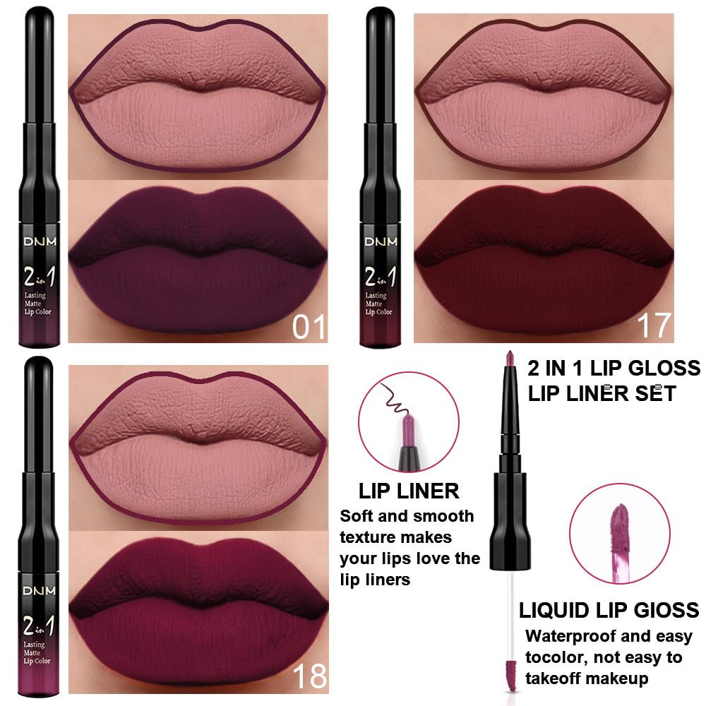 EVPCT 3-Piece Matte Lip Tint & Liner Set Waterproof 24-Hour Wear - Image 2