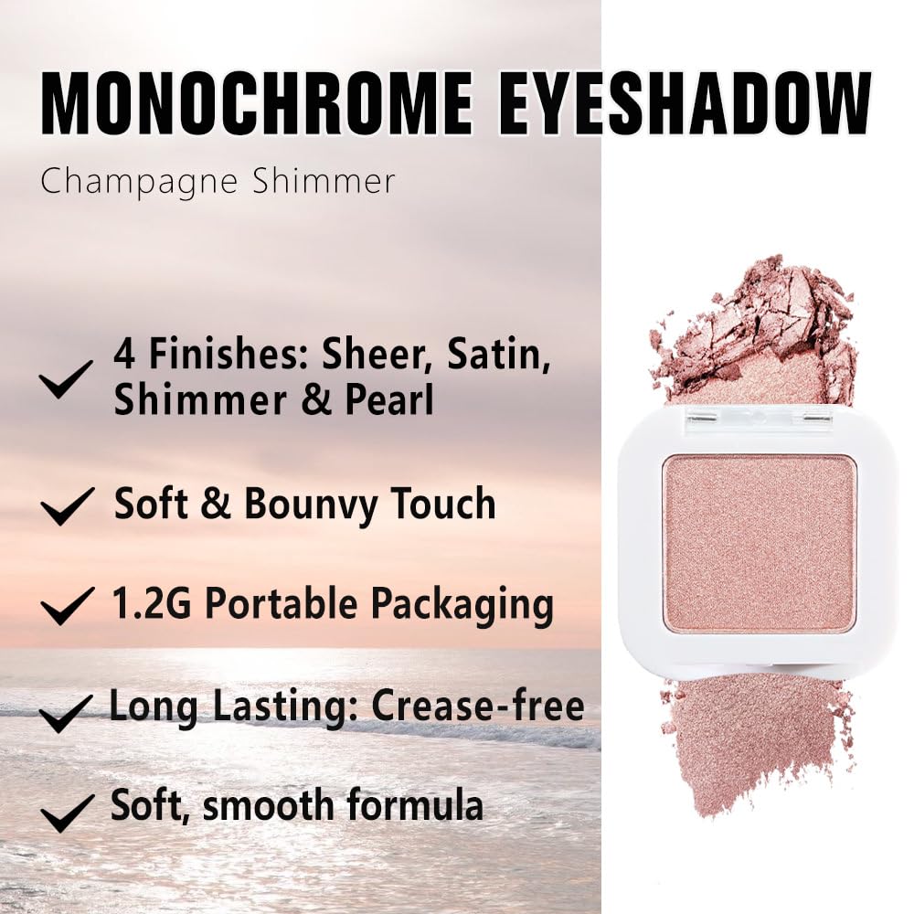 EVPCT Champagne Shimmer Single Eyeshadow Palette for Mature Women, Rose Gold Pink Shades - Image 3