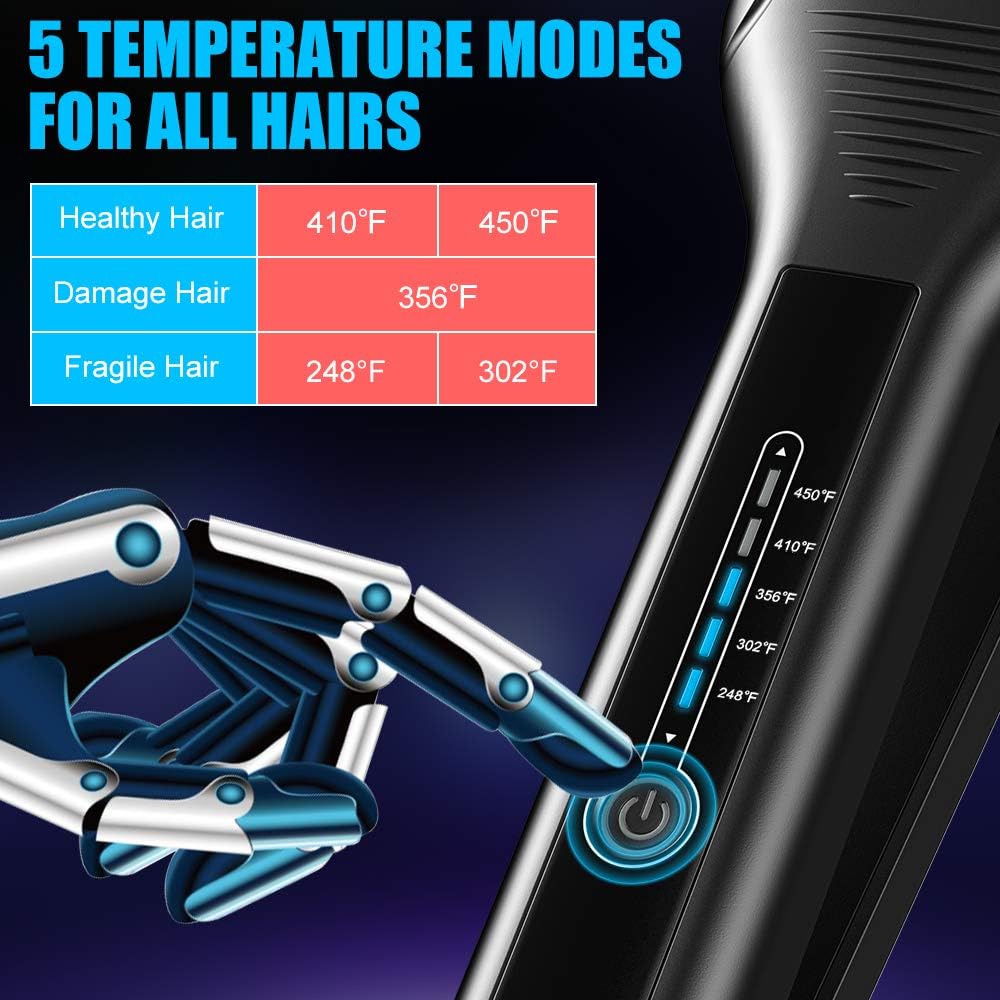 Professional Extra-Large 2.16'' Titanium Hair Straightener 30-Second Heat Up, 5 Settings - Image 5
