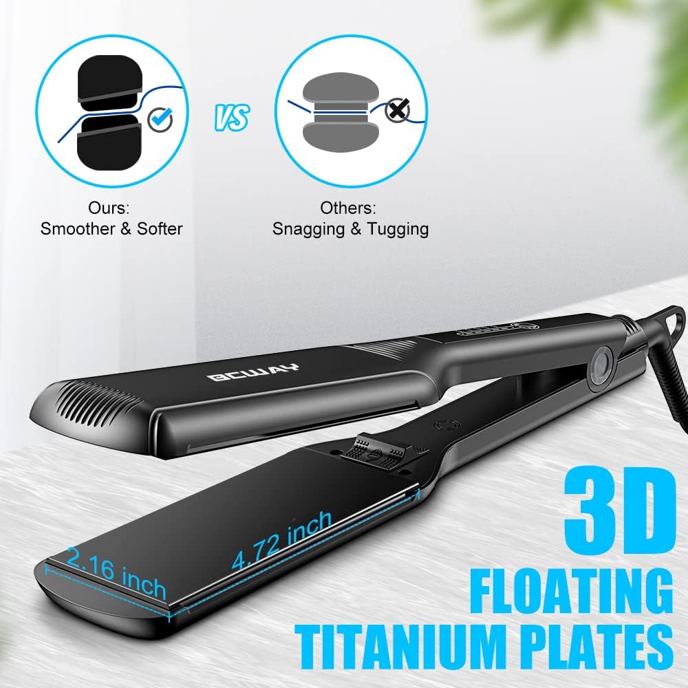 Professional Extra-Large 2.16'' Titanium Hair Straightener 30-Second Heat Up, 5 Settings - Image 3