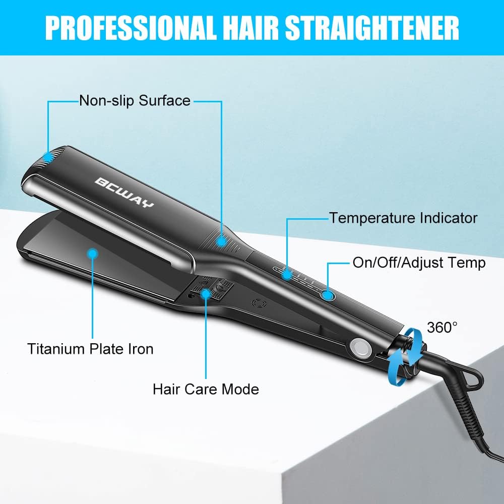 Professional Extra-Large 2.16'' Titanium Hair Straightener 30-Second Heat Up, 5 Settings - Image 7