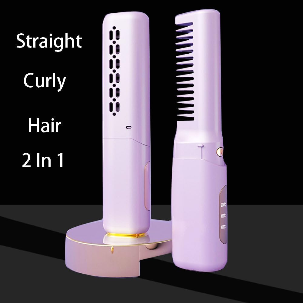 FA FIGHTART Portable Cordless Mini Hair Straightener with LCD Display and USB Charging - Pink - Image 2