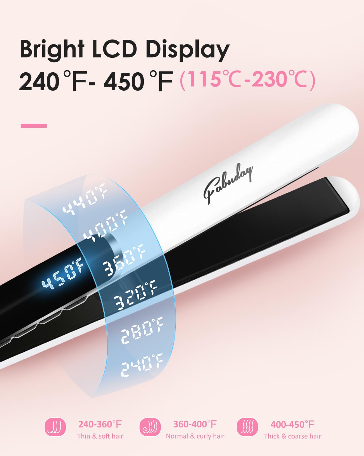 Fabuday 1 Inch Ceramic Hair Straightener for Women, 12 Adjustable Temps, LED Display - Image 5