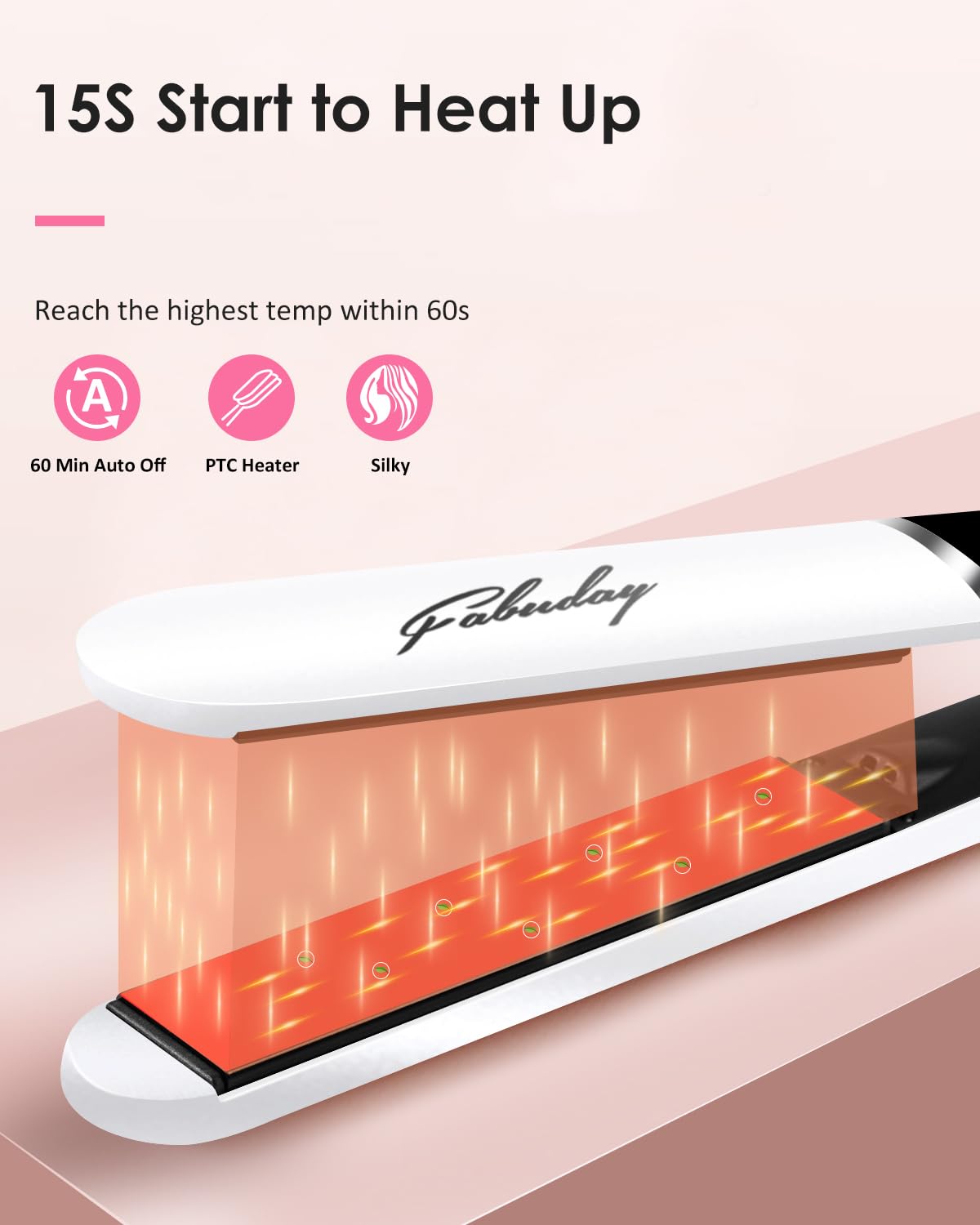 Fabuday 1 Inch Ceramic Hair Straightener for Women, 12 Adjustable Temps, LED Display - Image 4