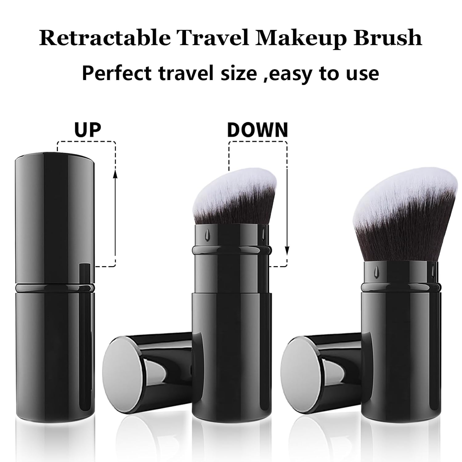 Falliny 2 Pack Retractable Makeup Brush Set, Travel Kabuki Blush and Powder Brushes with Covers - Image 2