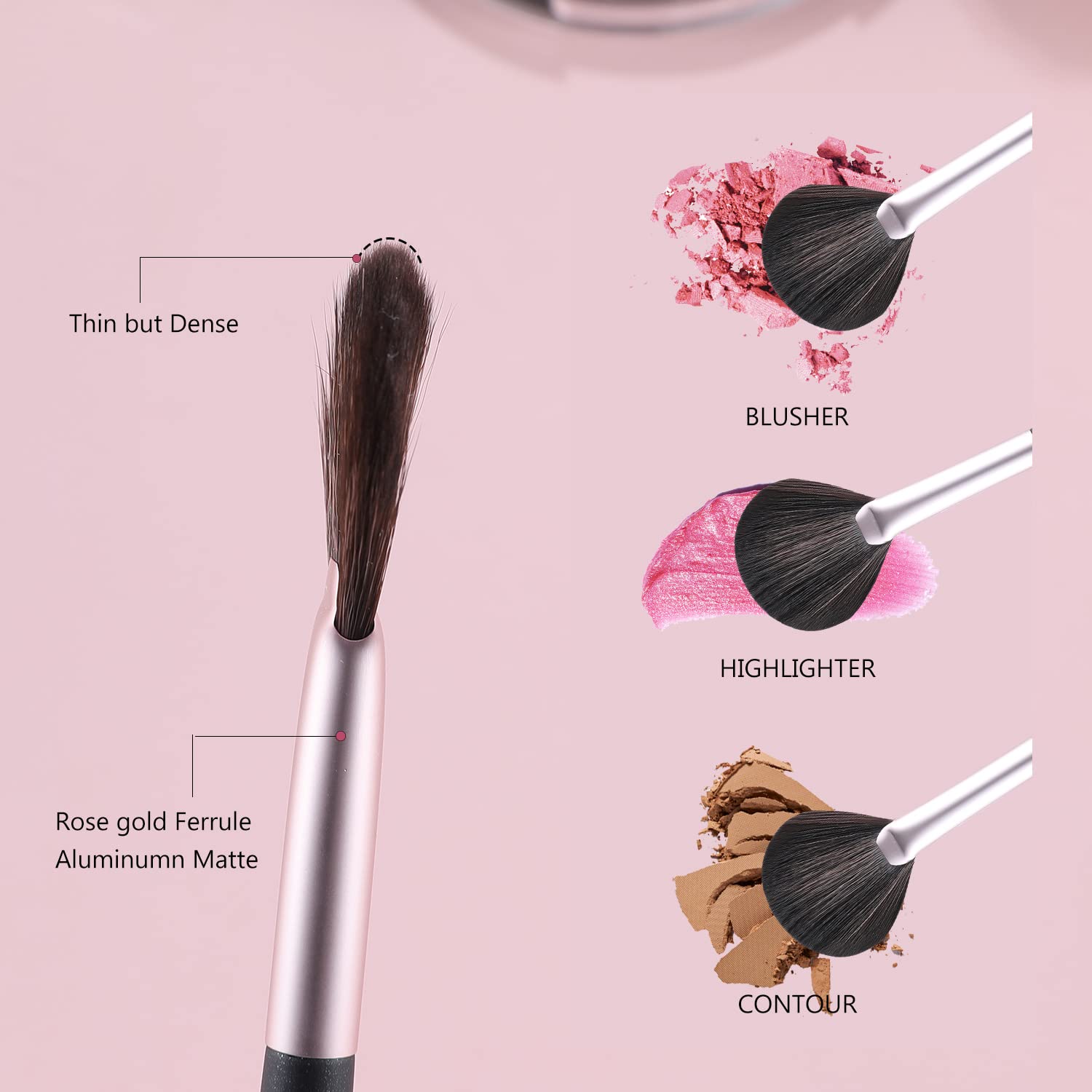 Soft Vegan Synthetic Fan Makeup Brush for Face and Eyes Professional Blush Application - Image 4