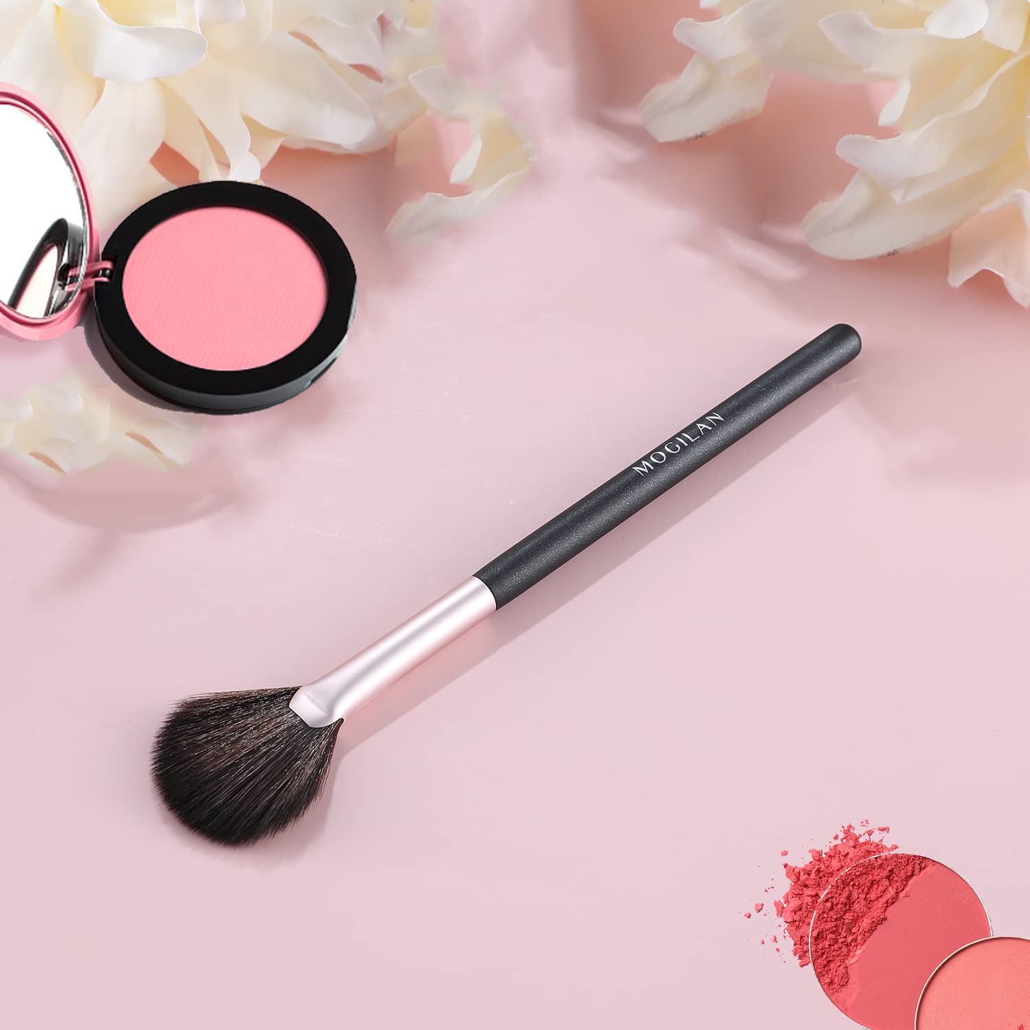 Soft Vegan Synthetic Fan Makeup Brush for Face and Eyes Professional Blush Application - Image 2