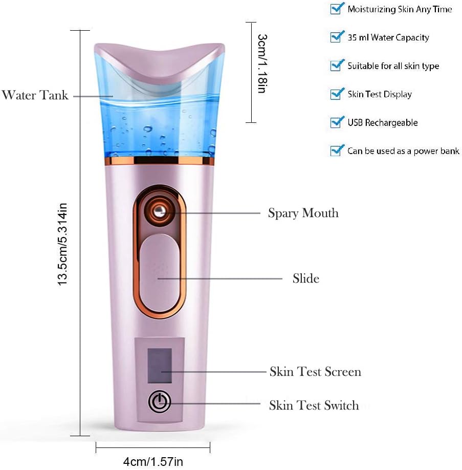 FANTEXY Portable Nano Facial Mister with Built-in Moisture Tester, USB Mini Cool Face Sprayer - Image 8