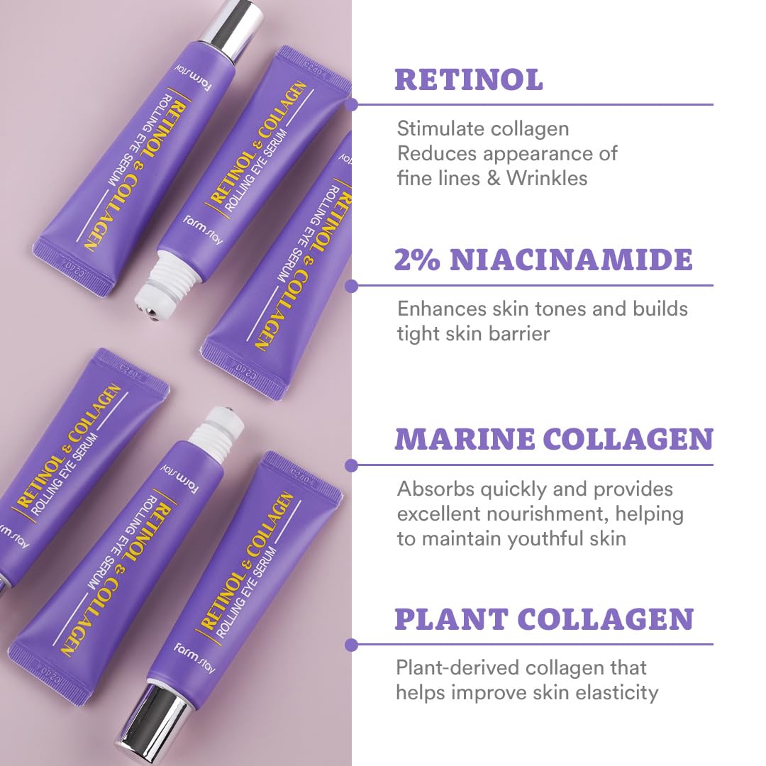Farmstay Retinol Eye Serum Roller 0.84 fl oz with 2% Niacinamide and Collagen - Image 2